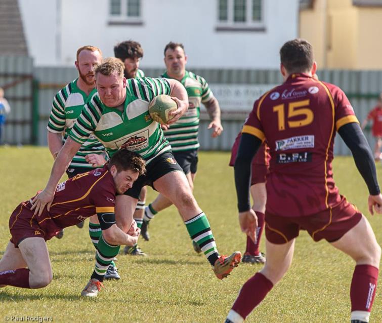 Whitland prop Aaron Mayne on the charge